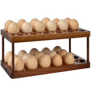 sishynio wooden double layer egg holder - farmhouse kitchen acacia egg tray organizer - 2 tier fresh egg storage rack basket for countertop, 36 capacity
