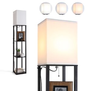 yameiwan floor lamp with shelves, shelf floor lamps for living room with 3cct led bulb, modern corner square display standing lamp with 4-tier tall bookshelf lamp for bedroom office