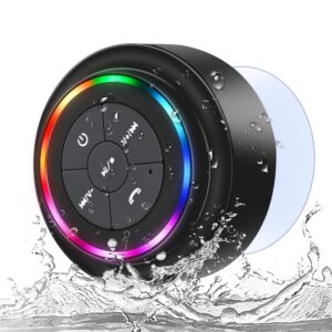 nitmtyou bluetooth shower speaker, portable bluetooth wireless waterproof speaker for pool, floating ip67 led light bathroom speaker with suction cup, built in mic, for camping beach travel