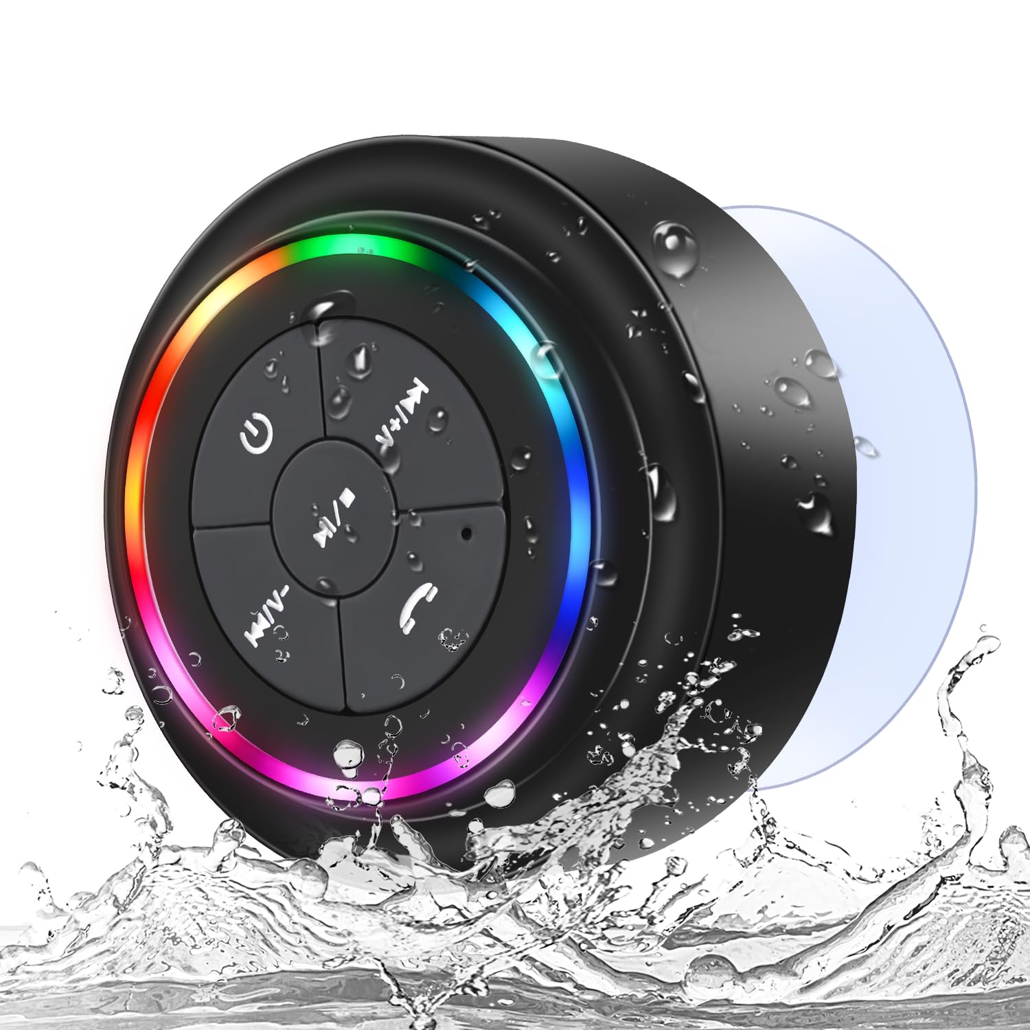 NITMTYOU Bluetooth Shower Speaker, Portable Bluetooth Wireless Waterproof Speaker for Pool, Floating IP67 LED Light Bathroom Speaker with Suction Cup, Built in Mic, for Camping Beach Travel