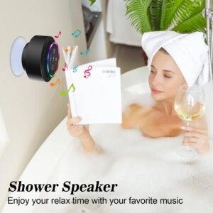 NITMTYOU Bluetooth Shower Speaker, Portable Bluetooth Wireless Waterproof Speaker for Pool, Floating IP67 LED Light Bathroom Speaker with Suction Cup, Built in Mic, for Camping Beach Travel