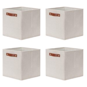 dullemelo storage cubes 13x13, collapsible fabric cube storage bins 4 pack large storage baskets organizer with handles, decorative storage boxes for shelves,closet, nursery(white & grey)