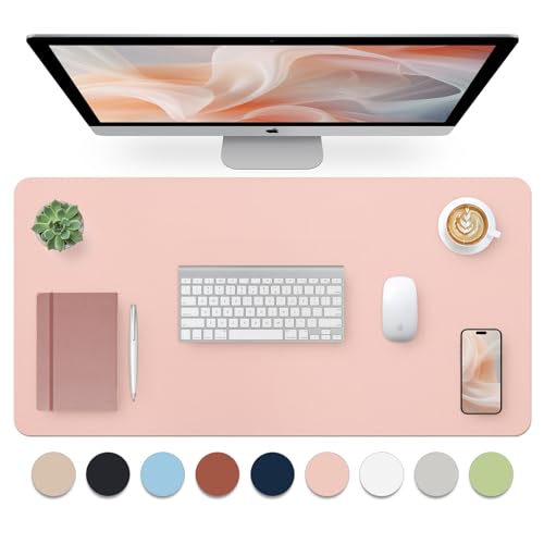 Pink Desk Mat, Waterproof Non-Slip Leather Desk Pad, Large Mouse pad, Computer Mat for Desk, Pink Desk Accessories Easy Clean for Office/Home (31.5×15.7 Inches)