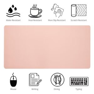 Pink Desk Mat, Waterproof Non-Slip Leather Desk Pad, Large Mouse pad, Computer Mat for Desk, Pink Desk Accessories Easy Clean for Office/Home (31.5×15.7 Inches)