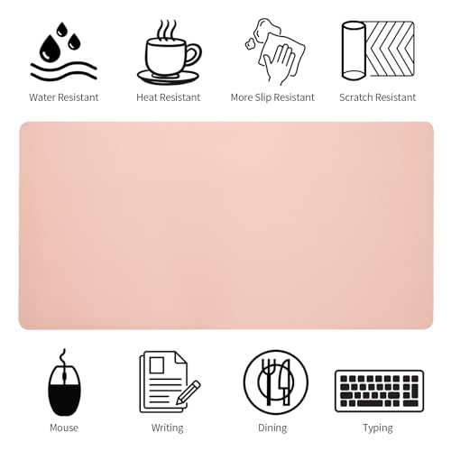 Pink Desk Mat, Waterproof Non-Slip Leather Desk Pad, Large Mouse pad, Computer Mat for Desk, Pink Desk Accessories Easy Clean for Office/Home (31.5×15.7 Inches)