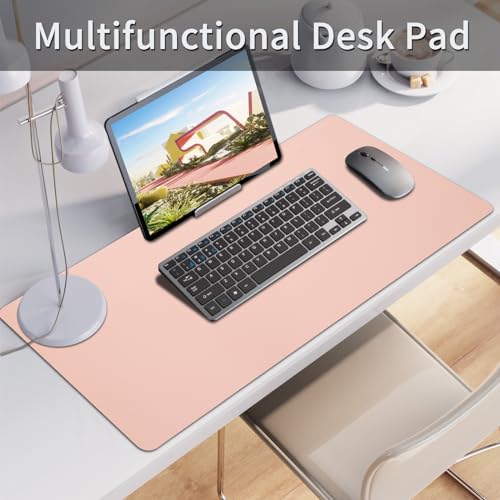 Pink Desk Mat, Waterproof Non-Slip Leather Desk Pad, Large Mouse pad, Computer Mat for Desk, Pink Desk Accessories Easy Clean for Office/Home (31.5×15.7 Inches)