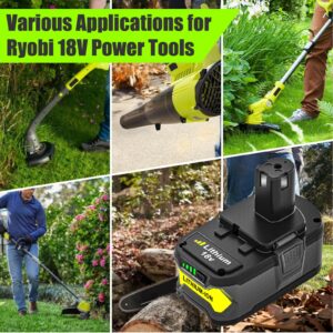 Amsbat 2 Packs 6.0Ah Replacement for Ryobi 18V Battery Lithium 18 Volt Battery P102 P104 P105 P107 P108 P109 P190 P122 Cordless Power Tools [Upgraded to 6.0Ah](Yellow)