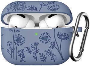 lerobo flower engraved cover compatible with airpod pro case 2nd 1st generation cute, full protective soft silicone case for apple airpod pro/airpods pro 2 case usb c, front led visible, lavender gray