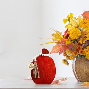OYATON Fall Thanksgiving Decoration for Home, Small Wooden Pumpkins - Shaped Sign Block Table Decor, Set of 2
