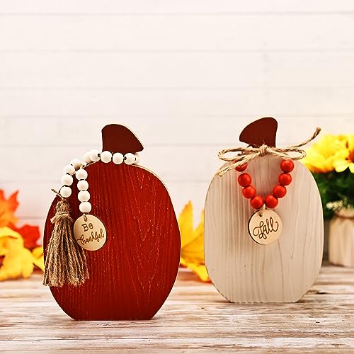 OYATON Fall Thanksgiving Decoration for Home, Small Wooden Pumpkins - Shaped Sign Block Table Decor, Set of 2