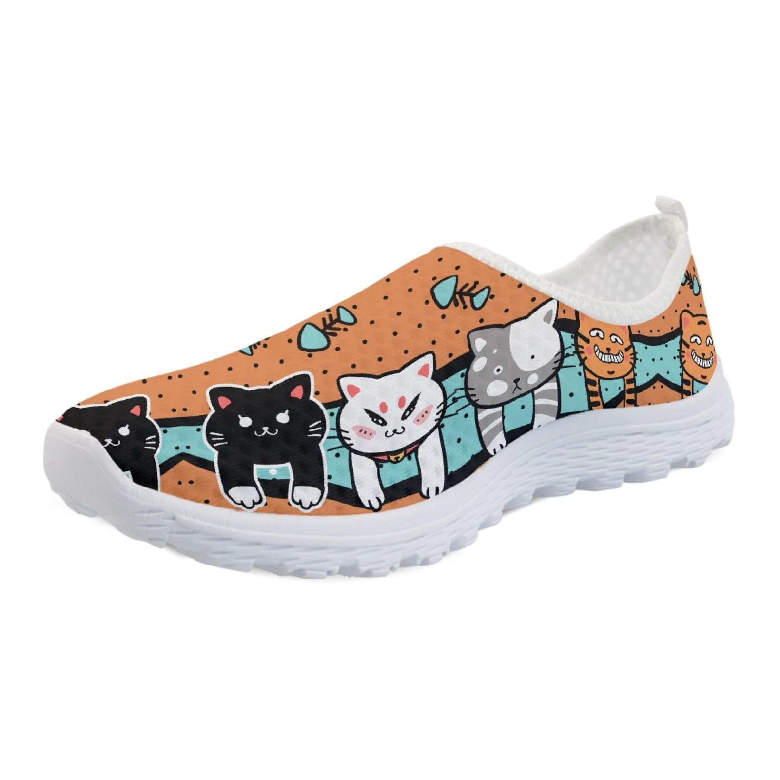 GOSTONG Funny Cat Print Super Light Weight Jogging Sneakers Animal Women's Breathable Athletic Shoes Trainers Summer Mesh Shoe Comfortable Memory Foam Running Shoes