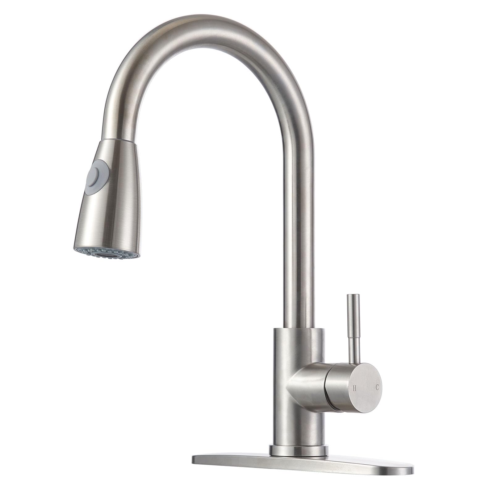 SHACO Brushed Nickel Kitchen Faucet with Pull Down Sprayer Commercial Stainless Steel Kitchen Sink Faucet with Deck Plate Single Handle Single Hole Pull Out Faucet for Laundry RV Grifos De Cocina