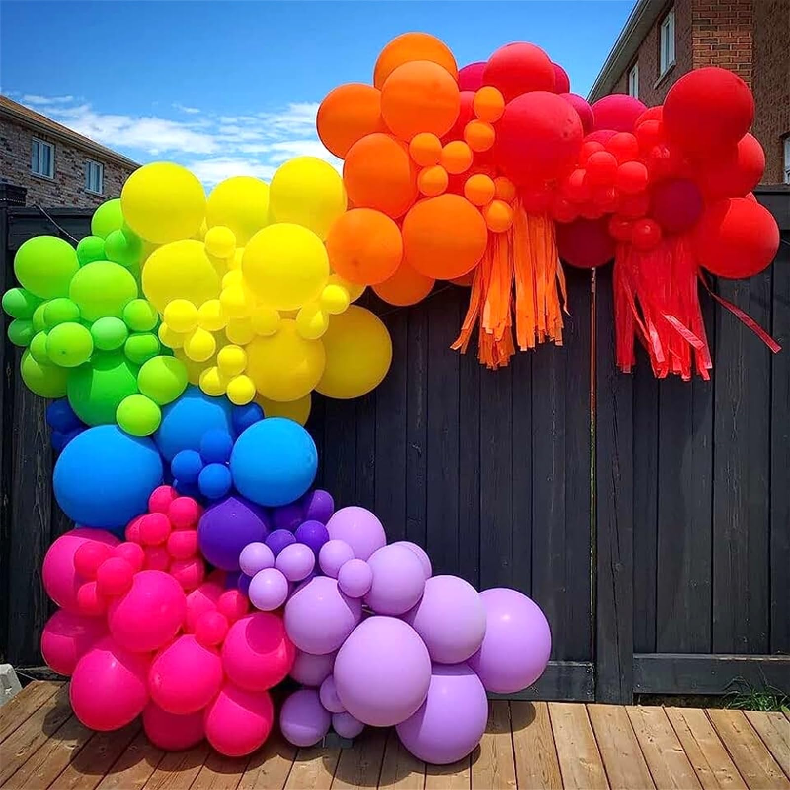 141 Pcs Summer Tropical Balloon Arch Garland Kit, Hot Pink Lime Green Orange Slate Blue Yellow Latex Rainbow Balloon Garland Kit for Hawaiian Luau Aloha Birthday Baby Shower Pool Party Decorations