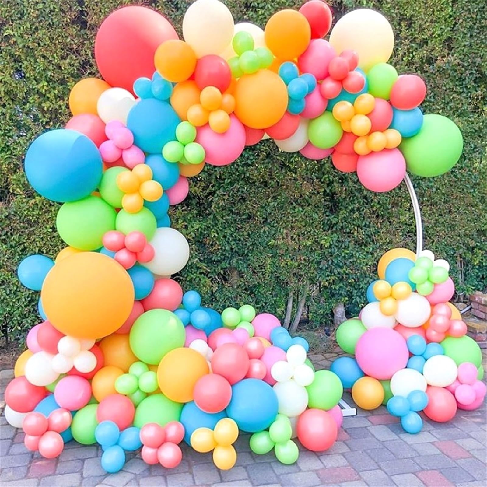 141 Pcs Summer Tropical Balloon Arch Garland Kit, Hot Pink Lime Green Orange Slate Blue Yellow Latex Rainbow Balloon Garland Kit for Hawaiian Luau Aloha Birthday Baby Shower Pool Party Decorations