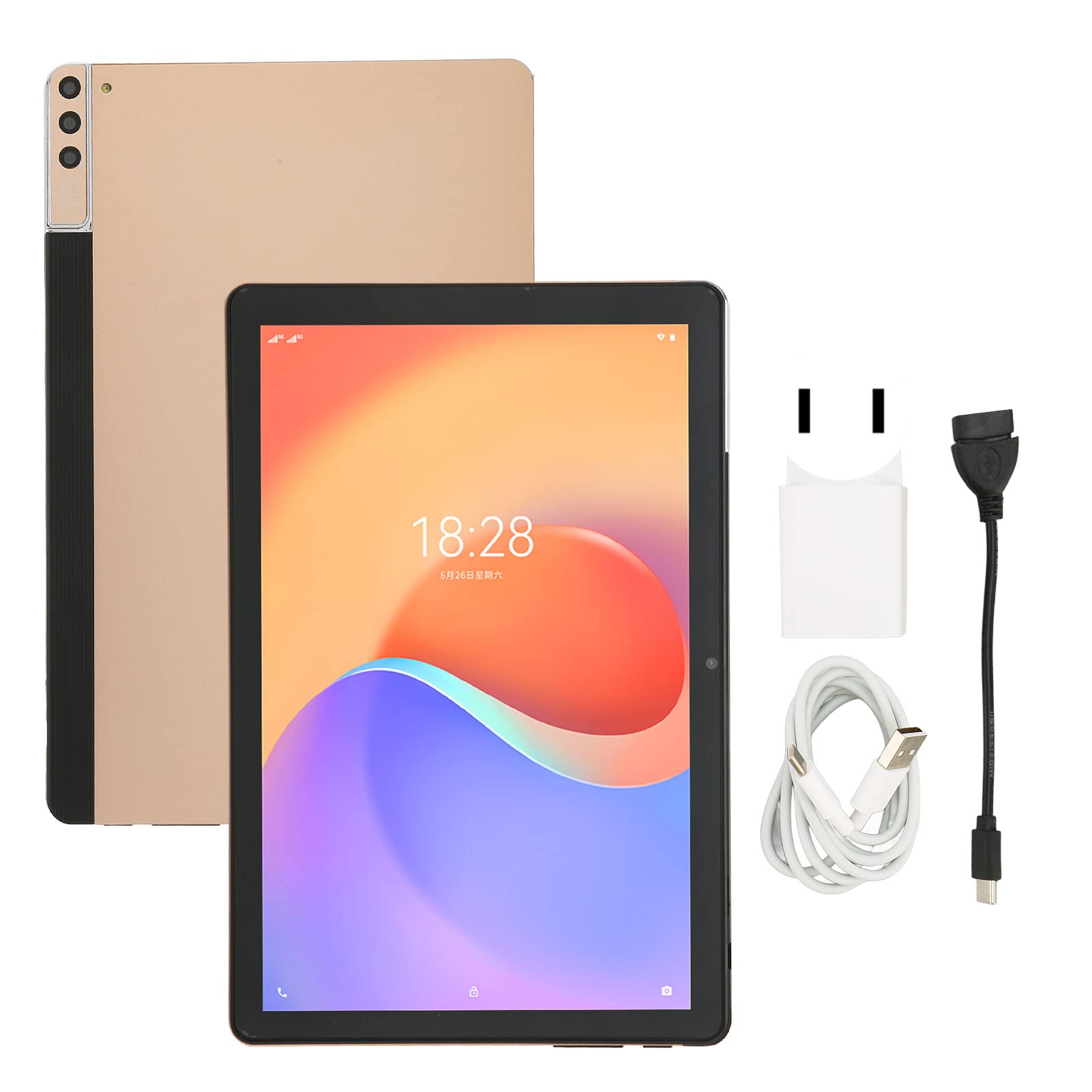 Zopsc 10 Inch Tablet, 1080 IPS HD Tablet with Octa Core CPU Processor, 12GB RAM 128GB ROM, 7000mAh Battery Supports Calls, 4G Network and 5G WiFi, Dual SIM, Gold (US Plug)