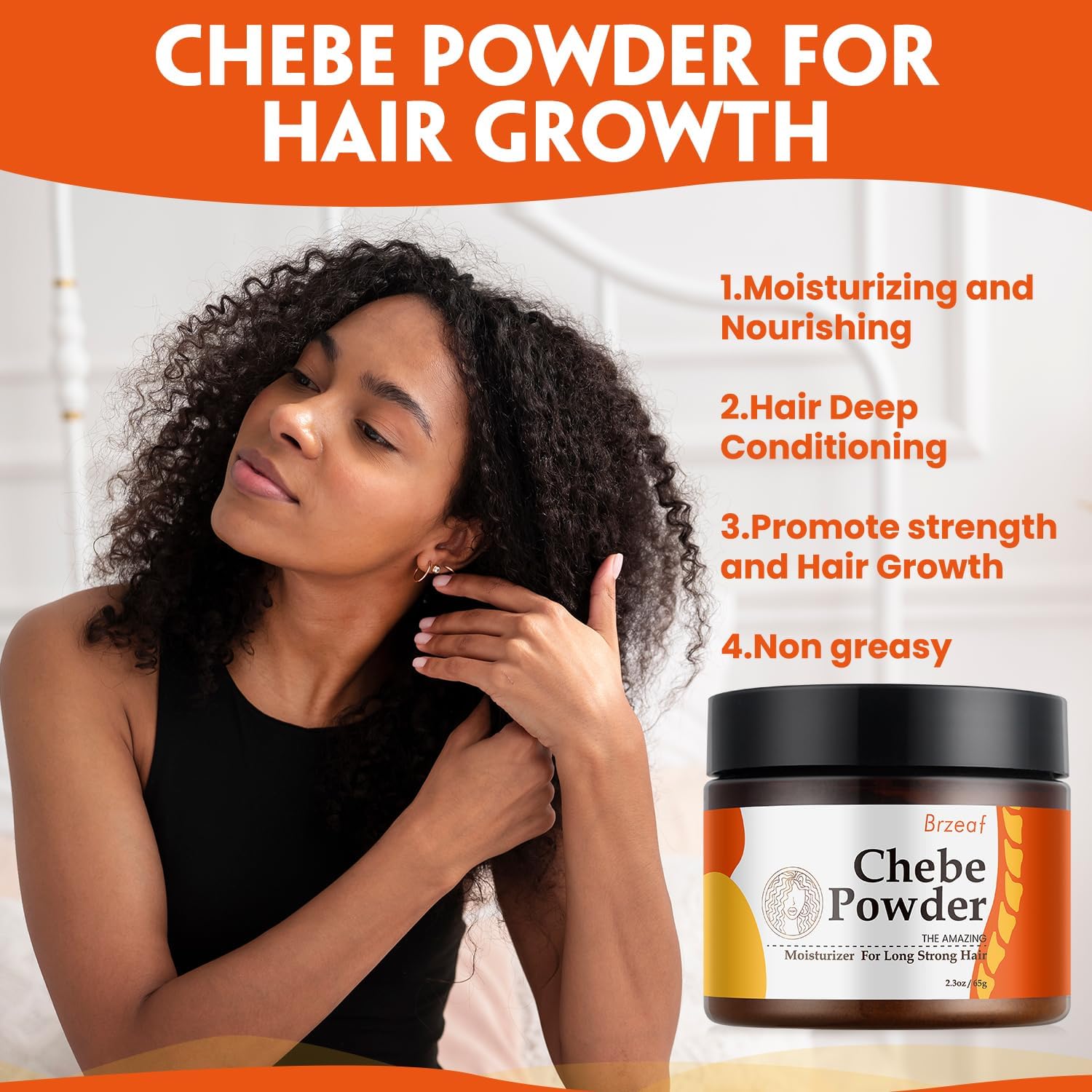 Brzeaf Natural Chebe Powder for Hair Growth from Chad(65g), African Chebe Powder- Super Moisturizing & Promote Hair Growth, Chebe Powder for All Hair Types, Deter Hair Breakage