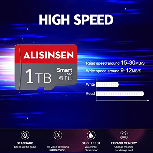 Flash Memory Cards 1TB Micro SD Card 1TB High Speed TF Card Class 10 Mini SD with Adapter for Cell Phone/Body Camera/Dash Cam/Tablet and Drone