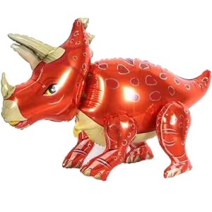 weika standing 3d dinosaur balloon, cute self dino aluminium foil balloons,triceratops red, jungle party, dinosaur party decorations, dinosaur birthday party supplies