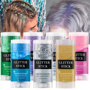 MEICOLY Gold Body Glitter Stick,Music Festival Outfits for Women,Face Glitter Gel Festival Accessories,Chunky Glitter Face Paint,Mermaid Sequin Hair Glitter Makeup,Sparkle Body Glitter for Women Kids