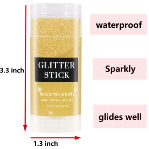 MEICOLY Gold Body Glitter Stick,Music Festival Outfits for Women,Face Glitter Gel Festival Accessories,Chunky Glitter Face Paint,Mermaid Sequin Hair Glitter Makeup,Sparkle Body Glitter for Women Kids