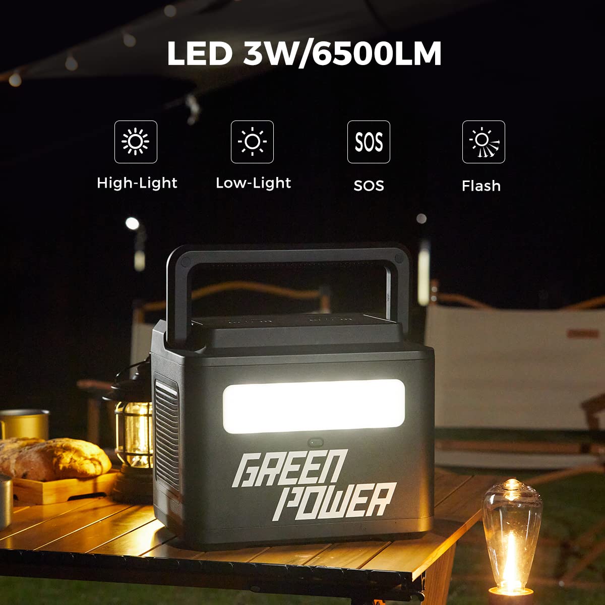 Green Power 560Wh Portable Power Station LiFePO4 Battery 2 AC Outlet 110V/600W(Peak 960W) Solar Generator for Road Trip Camping