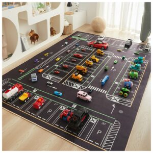 car play rugs, parking lot floor mat reading area toy area game carpet car city traffic hopscotch crawling mat non-slip playroom room bedroom carpet(a,80 * 120cm/31 * 47in)