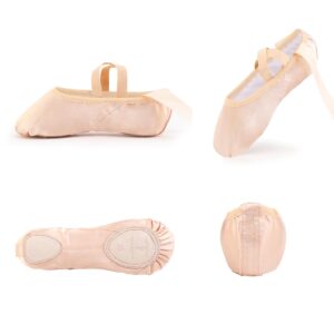 Ballet Shoes for Girls, Pink Ballet Slippers Split Sole Satin Women Dance Shoes Flats with Ribbon for Yoga Gymnastics Performance