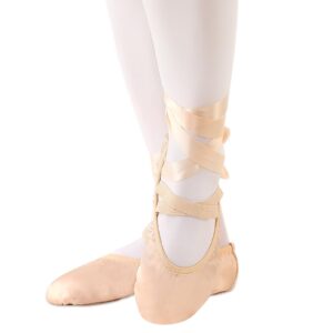 Ballet Shoes for Girls, Pink Ballet Slippers Split Sole Satin Women Dance Shoes Flats with Ribbon for Yoga Gymnastics Performance