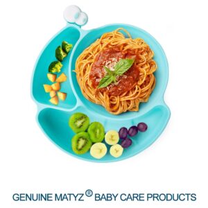 Matyz Silicone Suction Plate Baby Feeding Plates With Suction (Blue) - Divided Plates For Kids Non Slip - 100% Food Grade Silicone Toddler Plates Unbreakable Plates Microwave Safe and Dishwasher Safe