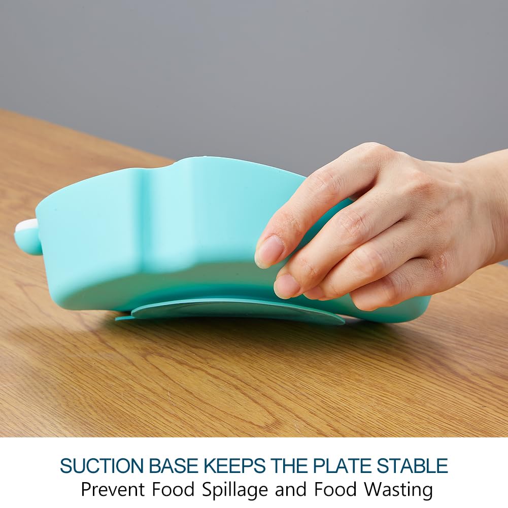 Matyz Silicone Suction Plate Baby Feeding Plates With Suction (Blue) - Divided Plates For Kids Non Slip - 100% Food Grade Silicone Toddler Plates Unbreakable Plates Microwave Safe and Dishwasher Safe