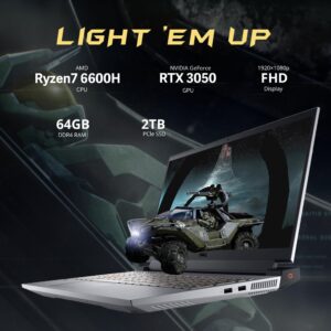 Dell G15 15.6" FHD 120Hz Gaming Laptop, AMD Ryzen 7 6800H, 64GB DDR5 RAM, 2TB PCIe SSD, NVIDIA GeForce RTX 3050Ti, Backlit Keyboard, HD Camera, Win 11 Pro, Gray