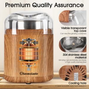 Hermolante Herb Grinder Electric Spice Grinder, 200 w Herb Grinder with Stainless Steel Blade and Cleaning Brush, Compact Size Electric Grinder for Herbs and Spices - 5.11in (Wood Grain)