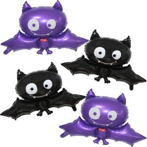 4 pieces large bat mylar balloons halloween balloons purple black bat balloons black purple halloween decorations halloween foil balloons for halloween party decorations supplies
