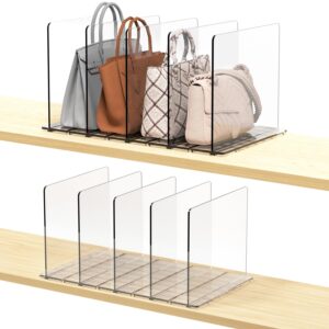 frtzal purse organizer for closet, shelf dividers for closet organization adjustable plastic handbag organizers for closets purse storage organizer (5 layers tra)
