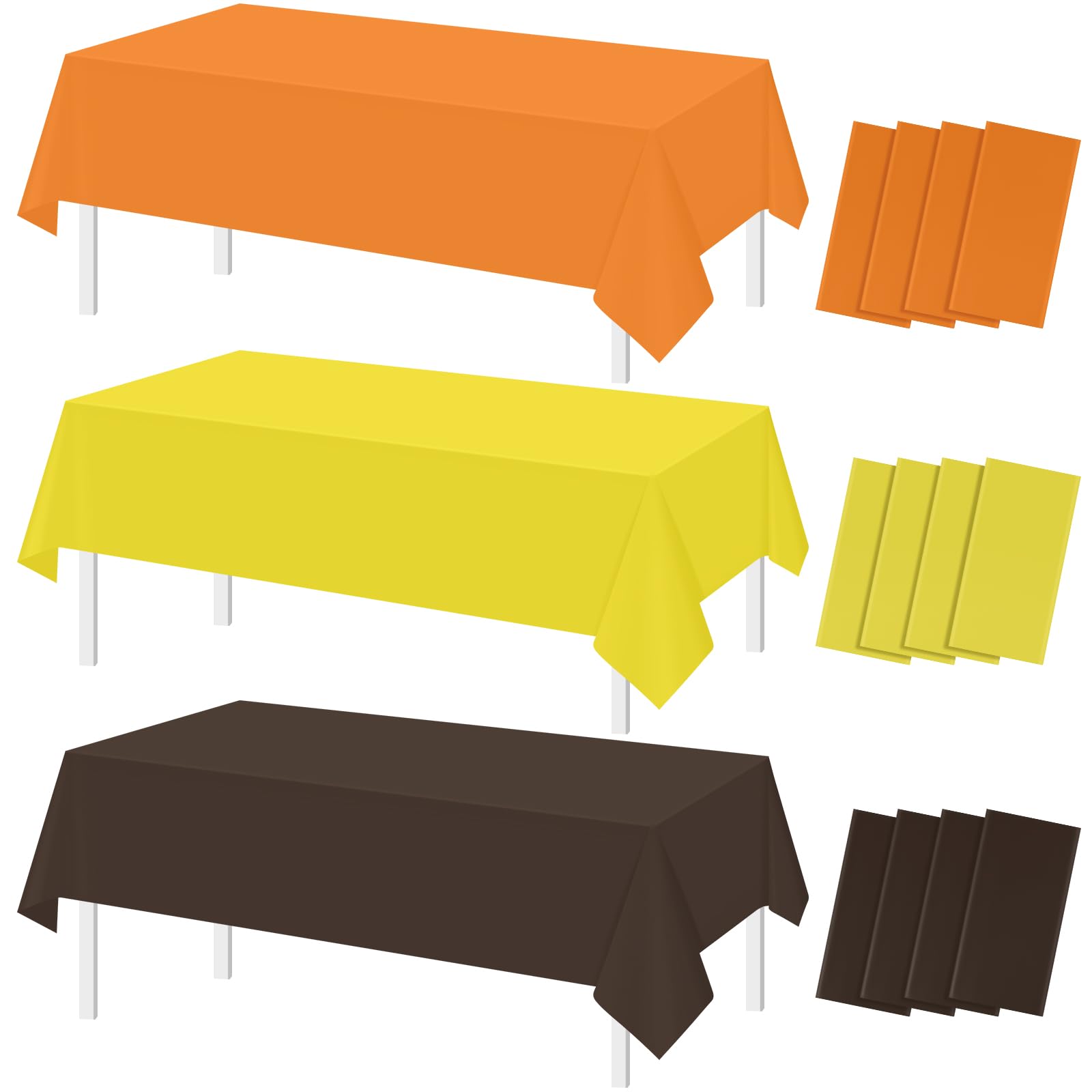 12Pcs Rectangle Plastic Fall Tablecloth Disposable Yellow Brown Orange Tablecloth Rectangle Table Covers for Happy Thanksgiving Day Autumn Harvest Birthday Baby Shower Party Decorations, 54 x 108 Inch