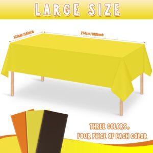 12Pcs Rectangle Plastic Fall Tablecloth Disposable Yellow Brown Orange Tablecloth Rectangle Table Covers for Happy Thanksgiving Day Autumn Harvest Birthday Baby Shower Party Decorations, 54 x 108 Inch