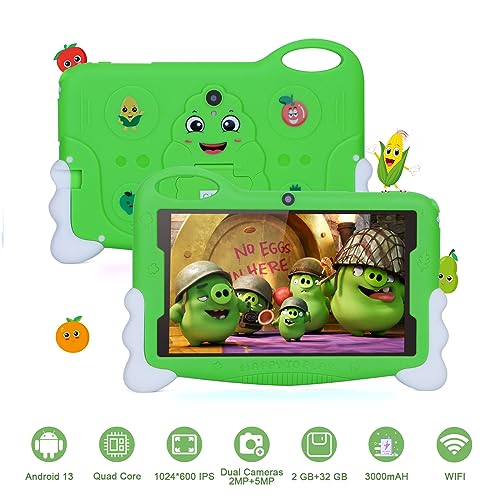 Kids Tablet for Toddlers, Android 13 7 Inches Toddler Learning Tablet, 32GB ROM Storage Dual Cameras Children Educational Kids Tablet PC(Green)