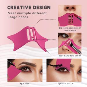 HOSAILY Nose Contour Eyeliner Stencils, 4 in 1 Silicone Multifunctional Eye Makeup Aids Tool for Nose Shadow Highlighter/Winged Eyeliner/Lip Line/Eyelash, Beginners Friendly Applicator Guide Tool-Rose