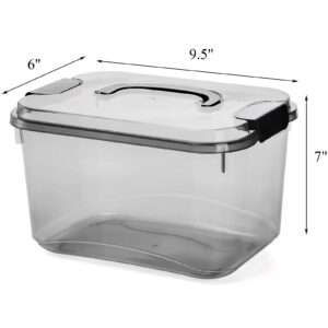 Elsjoy Set of 8 Plastic Storage Bins with Lid & Handle, 5.5 Quart Clear Storage Container Lidded Latch Box, Stackable Organizer Bins for Home, Closet, Shelf, Transparent Black