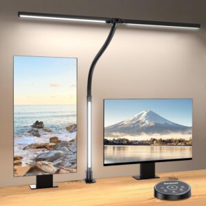 beanet led desk lamp with clamp,architect desk lamp for home office,24w ultra bright with rgb atmosphere lighting,remote control,5 color modes & 5 dimmable eye protection for monitor studio reading