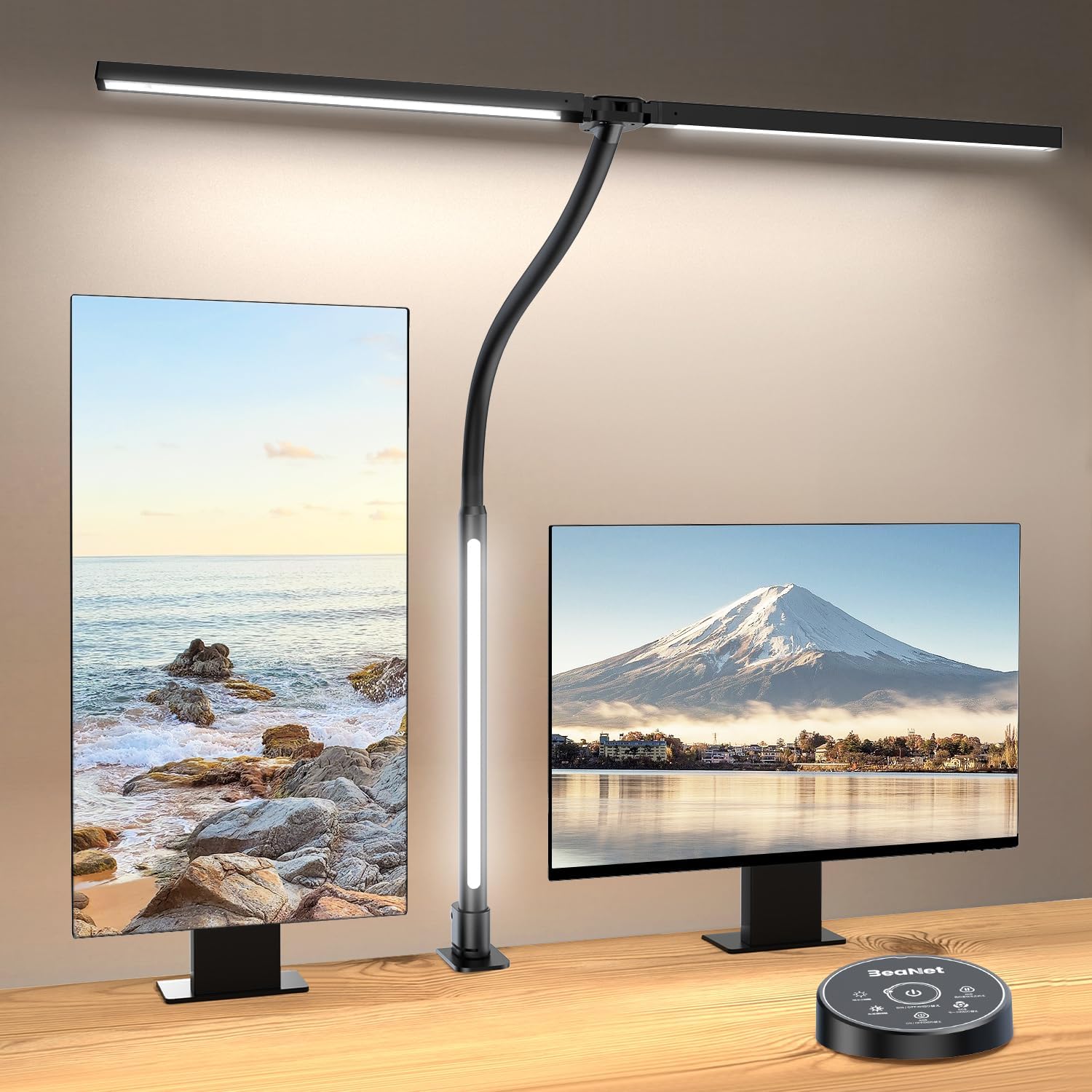 Beanet LED Desk Lamp with Clamp,Architect Desk Lamp for Home Office,24W Ultra Bright with RGB Atmosphere Lighting,Remote Control,5 Color Modes & 5 Dimmable Eye Protection for Monitor Studio Reading