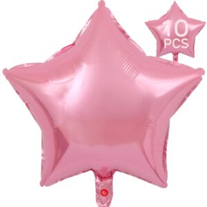 pink star balloons 18 inch, 10 pcs candy pink star shaped mylar helium foil metallic balloon for birthday party decorations baby shower wedding anniversary backdrop girls party supplies