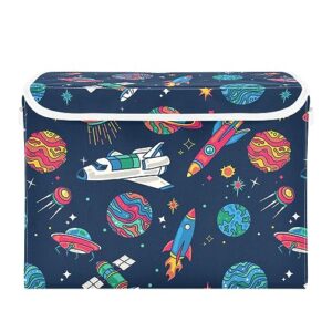 krafig spaceship galaxy outer space decorative storage box with lid large bins baskets foldable cube organizer collapsible containers for organizing, toy, home, shelf, closet