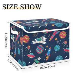 Krafig Spaceship Galaxy Outer Space Decorative Storage Box with Lid Large Bins Baskets Foldable Cube Organizer Collapsible Containers for Organizing, Toy, Home, Shelf, Closet