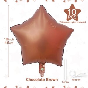 Chocolate Brown Star Balloons 18 Inch, 10 Pcs Chocolate Star Shaped Mylar Helium Foil Metallic Balloon for Birthday Party Decorations Baby Shower Wedding Anniversary Backdrop Party Supplies