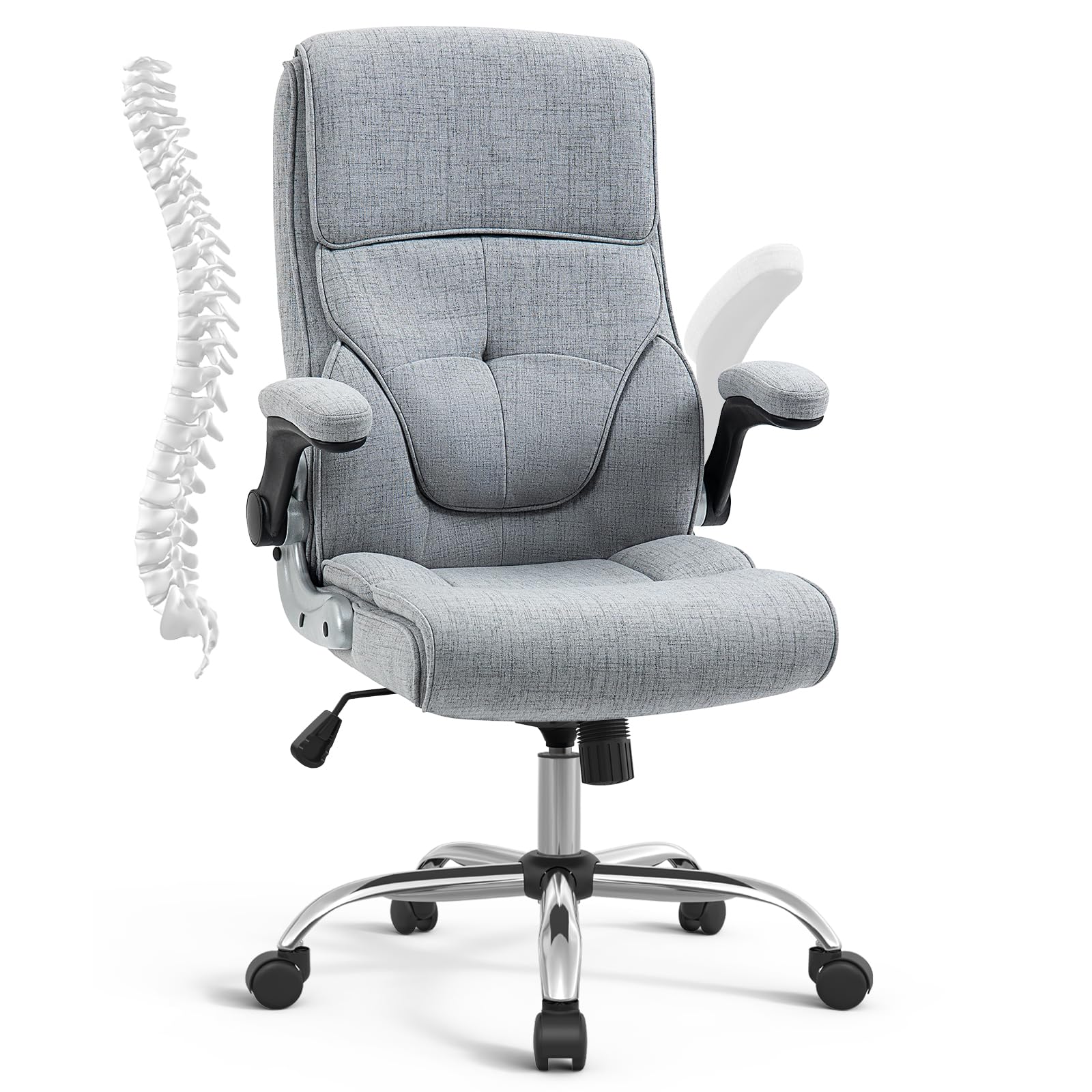 YAMASORO Ergonomic Executive Office Chair with Wheels,Linen Fabric Home Office Desk Chairs, High Back Computer Chairs with Lumbar Support,Grey