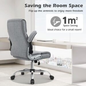 YAMASORO Ergonomic Executive Office Chair with Wheels,Linen Fabric Home Office Desk Chairs, High Back Computer Chairs with Lumbar Support,Grey