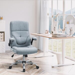 YAMASORO Ergonomic Executive Office Chair with Wheels,Linen Fabric Home Office Desk Chairs, High Back Computer Chairs with Lumbar Support,Grey