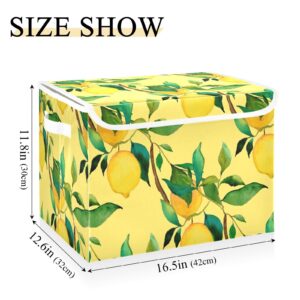 Krafig Retro Lemon Decorative Storage Box with Lid Large Bins Baskets Foldable Cube Organizer Collapsible Containers for Organizing, Toy, Home, Shelf, Closet