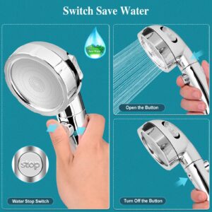 High Pressure Handheld Shower Head with ON/OFF Pause Switch,3 Spray Modes Water Saving Detachable Shower Head with Adjustable Holder and Long Hose,Perfect For Pet Washing&Baby Bath